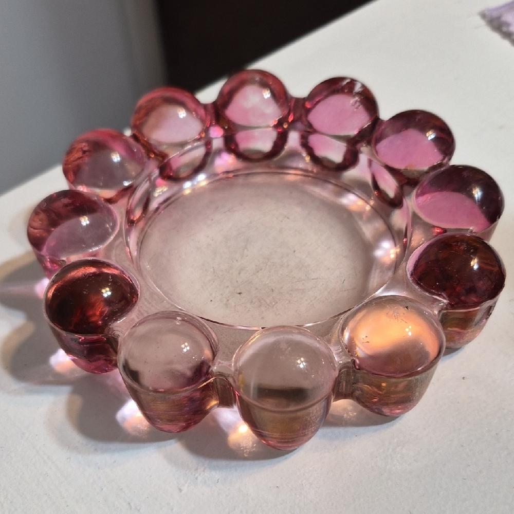 Vintage Anchor Hocking Pink boopie/bubble Solid glass Ashtray 1950's